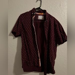 Denim and flower Maroon polka dot dress shirt